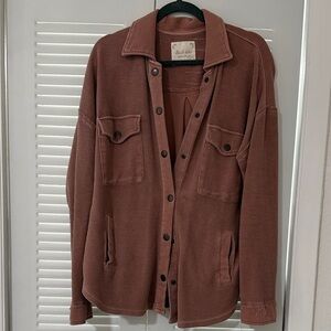 Altar'd State Women's button up Corduroy look Jacket - deep blush & pockets